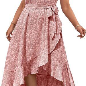 Plus Size Women's Floral Summer Dress Boho Maxi V Neck Short Sleeve